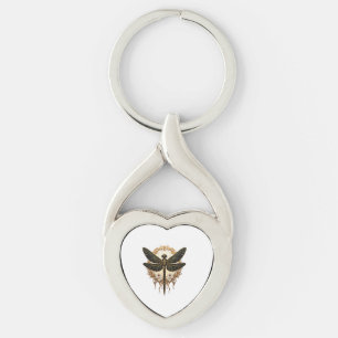 Art Nouveau Libelle Elegant Steampunk Twisted Heart Silverfärgad Nyckelring