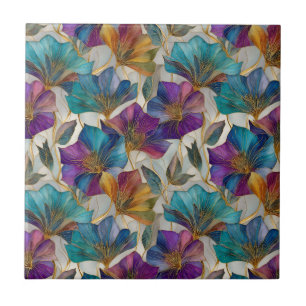 Art nouveau lila clematis kakelplatta