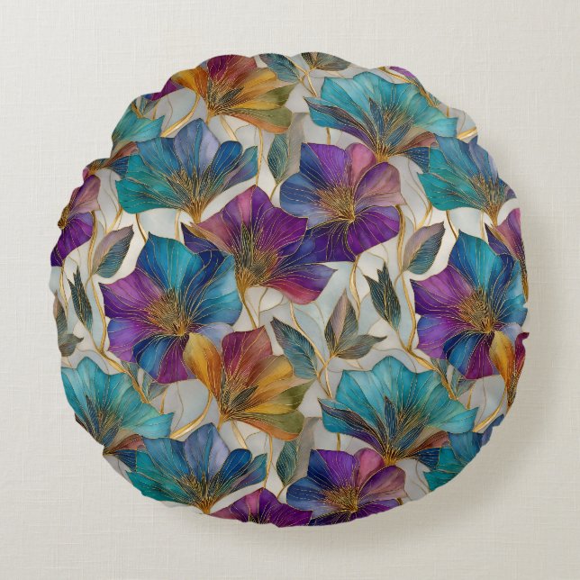 Art nouveau lila clematis rund kudde (Framsidan)