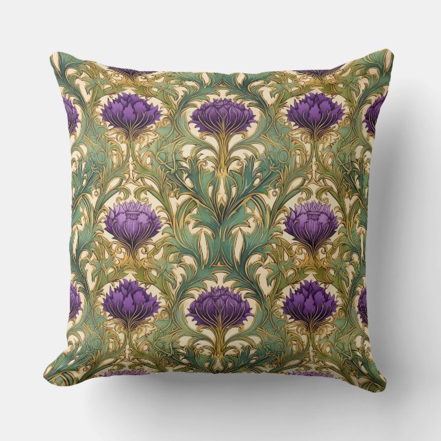 Art nouveau lila guld Thistle mönster Kudde (Framsida)
