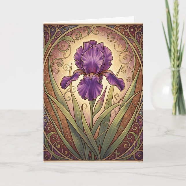 Art Nouveau Lila Iris Födelsedag Kort (Framsida)
