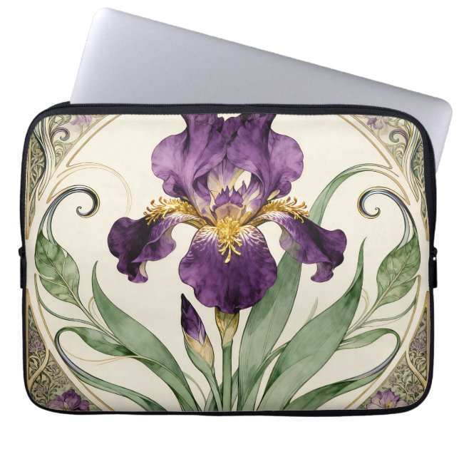 Art Nouveau Lila Iris Laptop Fodral (Framsidan)