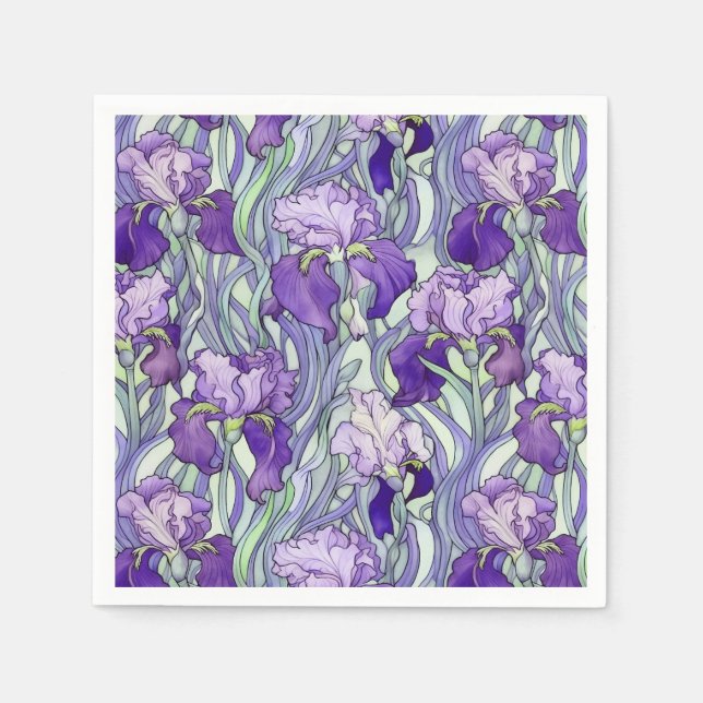 Art nouveau lila iris Napkins Pappersservett (Framsidan)