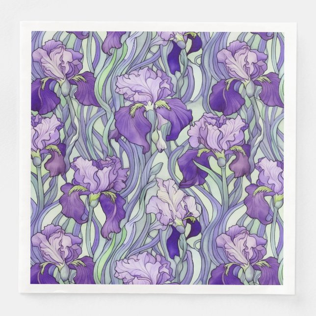Art nouveau lila iris Napkins Pappersservett (Framsida)