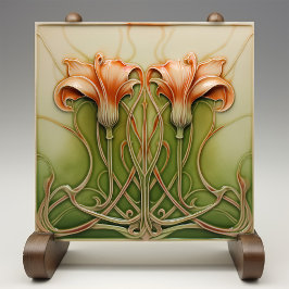 Art nouveau Lilies Kakelplatta