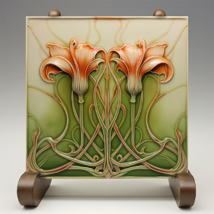 Art nouveau Lilies Kakelplatta