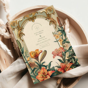 Art Nouveau Lilja Bröllop – Blommig Ramdesign Inbjudningar