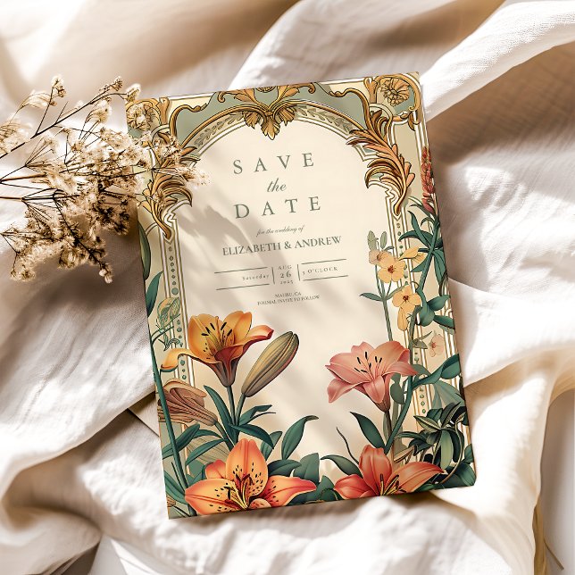 Art Nouveau Lilja Bröllop – Blommig Ramdesign Spara Datumet (Skapare uppladdad)