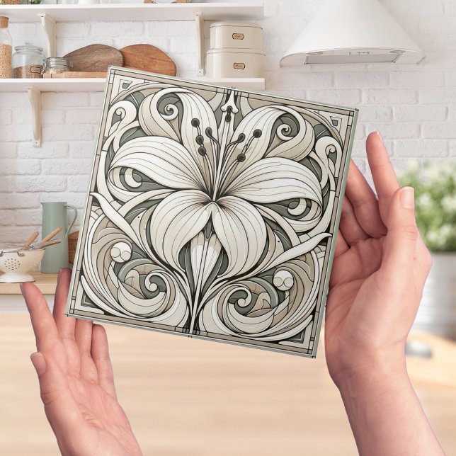 Art nouveau Lilly Blommigt Tile Kakelplatta (art nouveau floral Lilly tiles for a vintage rétro flowers style)
