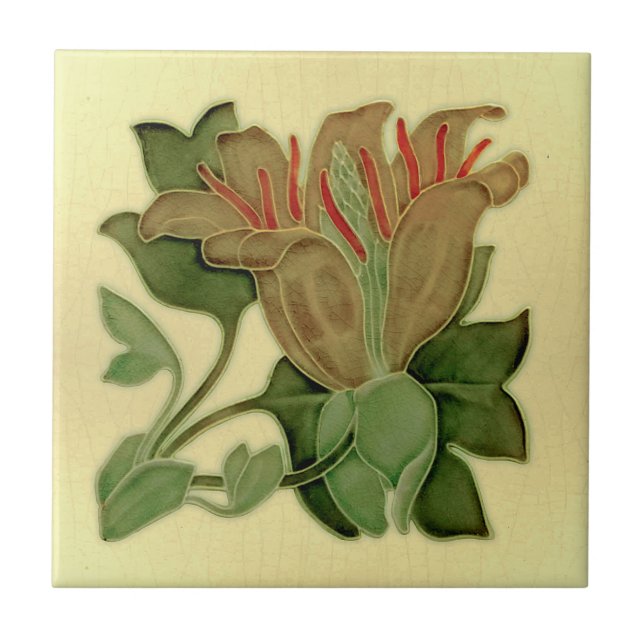 Art nouveau Lily Antique Pilkington Repro Kakelplatta (Framsidan)