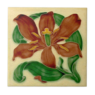Art nouveau Lily Antique Pilkington Repro Kakelplatta