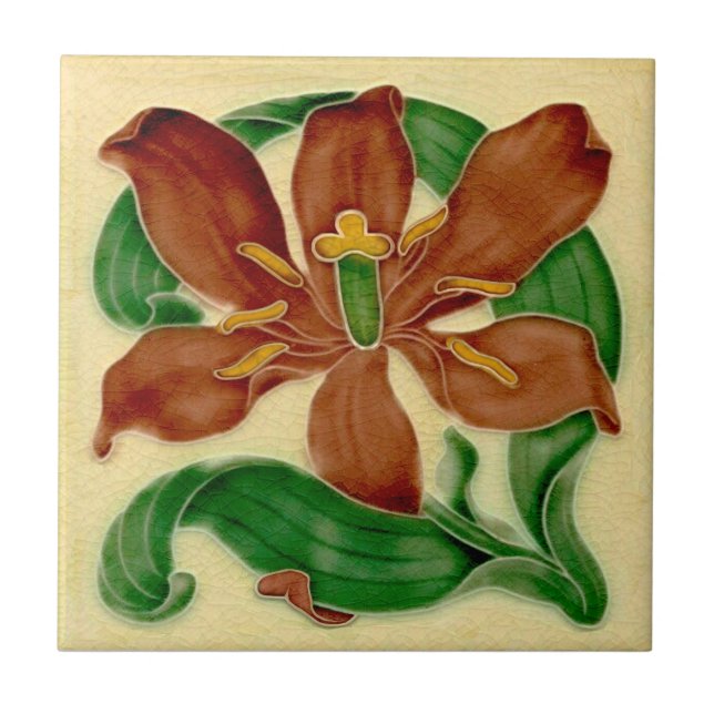 Art nouveau Lily Antique Pilkington Repro Kakelplatta (Framsidan)