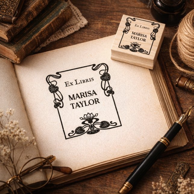 Art nouveau lily frame ex libris stämpel (Skapare uppladdad)