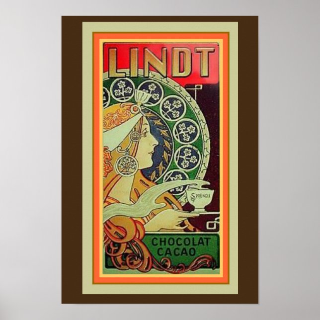 Art nouveau Lindt Chocolat Cacao 13 x 19 Poster (Framsidan)