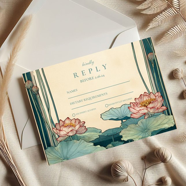 Art Nouveau Lotus Blommig Bröllop OSA Kort (Skapare uppladdad)