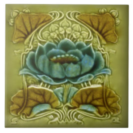 Art nouveau Lotus Repro av Glazed Antique Tile Kakelplatta