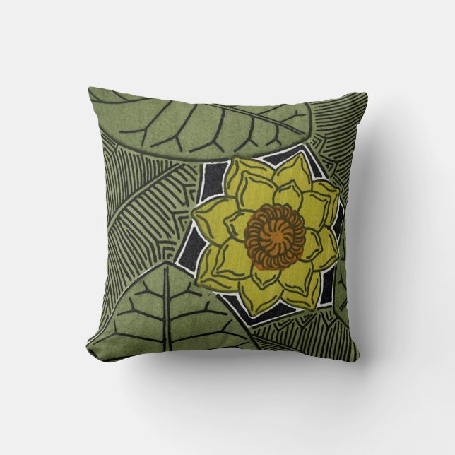 Art nouveau Löv och blomma Kudde (Framsida)