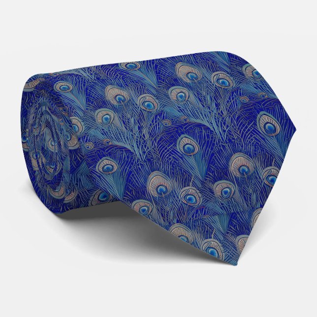 Art Nouveau Lyxig Påfågel Fjäder Mönster Slips (Rullad)
