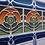 Art Nouveau Mackintosh Rose Ceramic Tile Kakelplatta<br><div class="desc">Evoke the spirit of the Art Nouveau movement with this exquisite ceramic tile, inspired by the iconic "Glasgow Rose" style of Charles Rennie Mackintosh. The design features a beautifully stylized rose, with petals in a warm gradient of terracotta and burnt orange. The intricate center reveals a muted sage green with...</div>