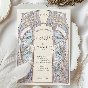 Art Nouveau Magnolia Blommig Bröllop och Detaljer Inbjudningar