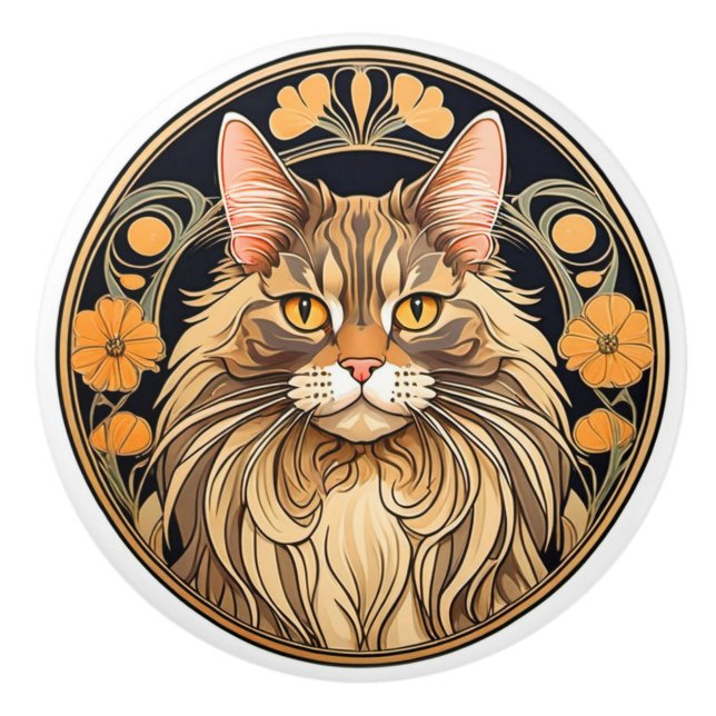 Art nouveau Maine Coon Cat Knopp (Framsidan)