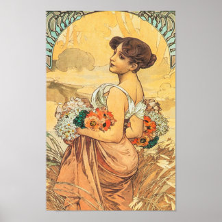  Art Nouveau-målning av sommaren av Alphonse Mucha Poster