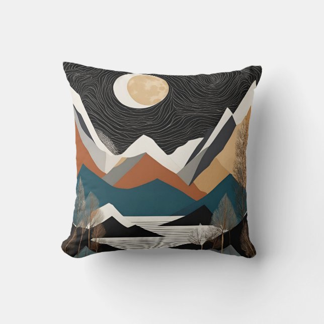 Art nouveau Måne över bergen Black och Guld Kudde (Framsida)