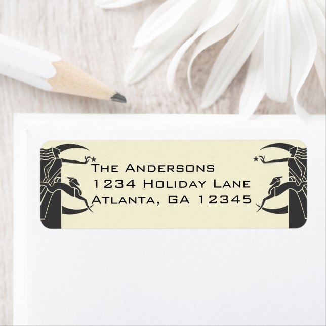 Art nouveau Måne Woman Star Hjortar Adressetikette Returadress Etikett (Insitu)