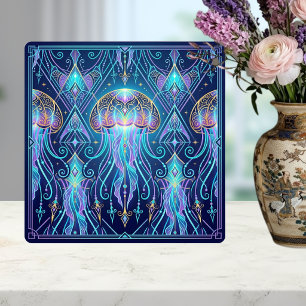 Art Nouveau manet kosmisk havsmönster lila Kakelplatta