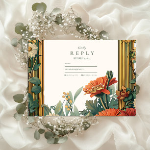 Art Nouveau Marguerit Gerbera Blommig Ram Bröllop OSA Kort