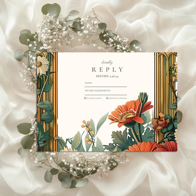 Art Nouveau Marguerit Gerbera Blommig Ram Bröllop OSA Kort (Skapare uppladdad)