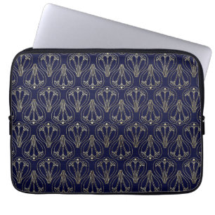 Art nouveau-marinblått och Guld Laptop Fodral