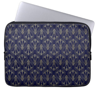 Art nouveau-marinblått och Guld Laptop Fodral