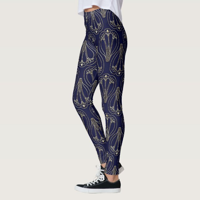 Art nouveau-marinblått och Guld Leggings (Vänster)