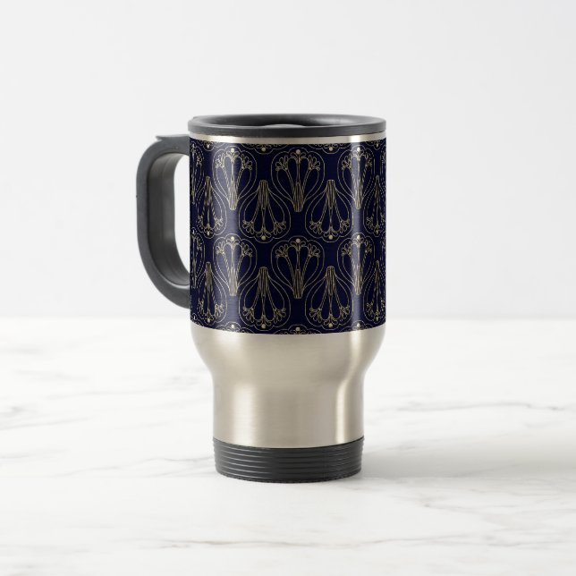 Art nouveau-marinblått och Guld Resemugg (Framsida vänster)
