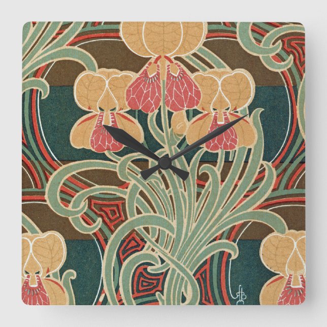 Art nouveau Mönster #4 vid Emporio Moffa Fyrkantig Klocka (Framsida)