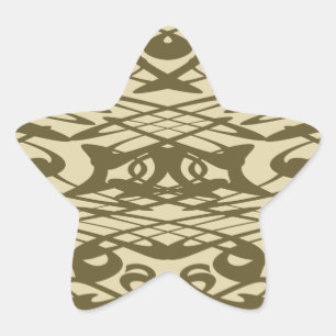Art nouveau Mönster i Beige och Brown. Stjärnformat Klistermärke