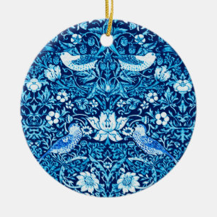 Art nouveau, Mörk blått fågel- och blomsterindustr Julgransprydnad Keramik