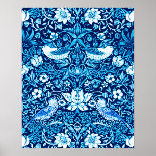 Art nouveau, Mörk blått fågel- och blomsterindustr Poster