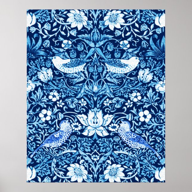 Art nouveau, Mörk blått fågel- och blomsterindustr Poster (Framsidan)