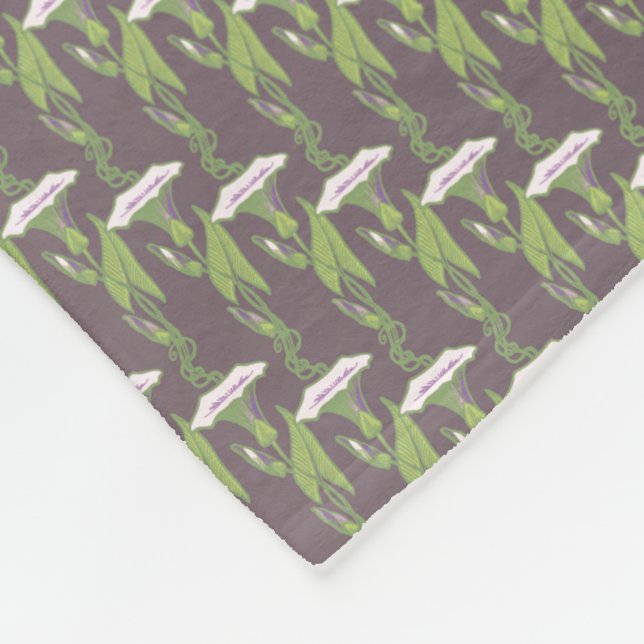 Art nouveau mörk Ipomoea blommigt tapet art Fleecefilt (Hörn)