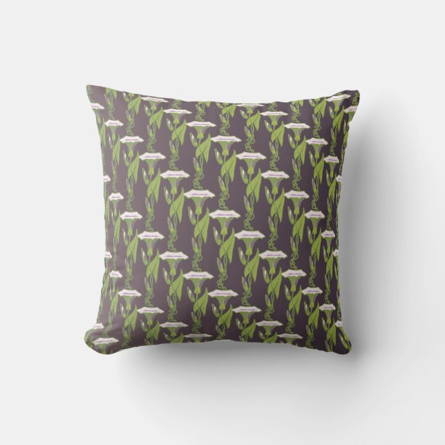 Art nouveau mörk Ipomoea blommigt tapet art Kudde (Framsida)