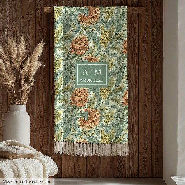 Art nouveau Morris stil teracotta pastel grönt Fleecefilt (Art nouveau Morris style terracotta pastel green Fleece Blanket)