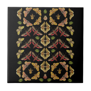 Art nouveau Moth & Orchid art deco black Kakelplatta