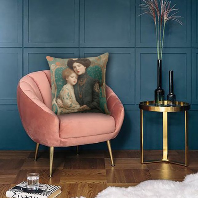 Art Nouveau Mother & Child Kudde (Skapare uppladdad)