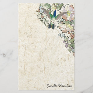 Art nouveau Mucha blommar Hummingbirdbrevpapper Brevpapper