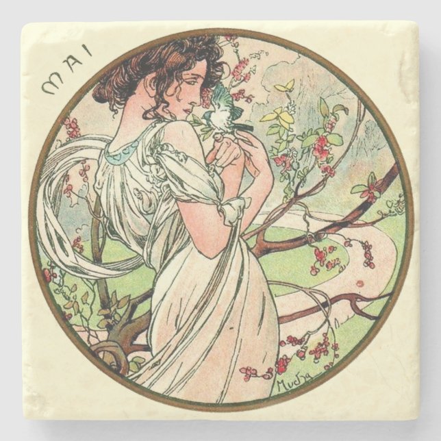 art nouveau Mucha Calendar May Stenunderlägg (Framsidan)