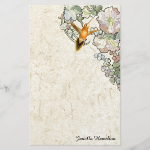 Art nouveau Mucha Flowers Hummingbird Stationery Brevpapper
