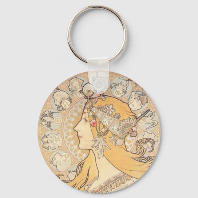 Art nouveau ~ Mucha ~ LA PLUME Nyckelring (Framsida)