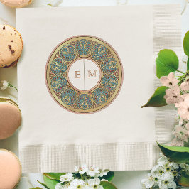 Art nouveau Mucha Monogram Initialer Champagne Gul Pappersservett